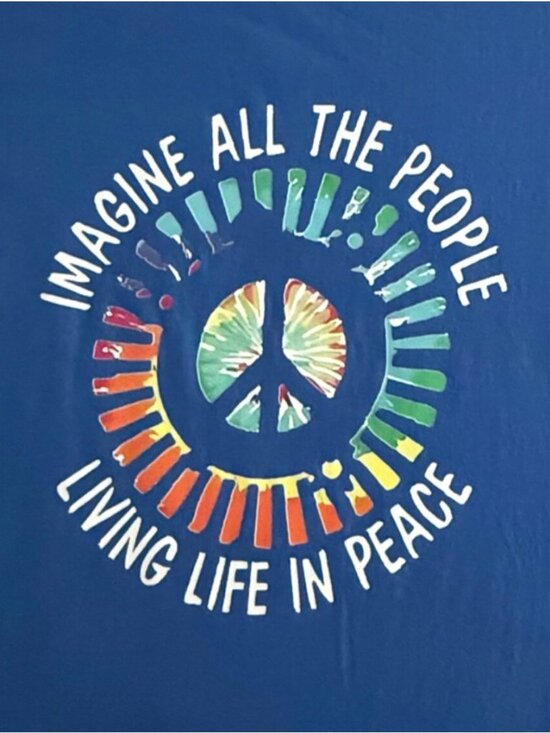 Imagine All The People Tee Mens XL Blue Peace Graphic Beatles Lyrics Unisex Top - Picture 4 of 10